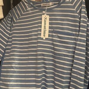 Blue and White Striped Pajama Top&bottoms